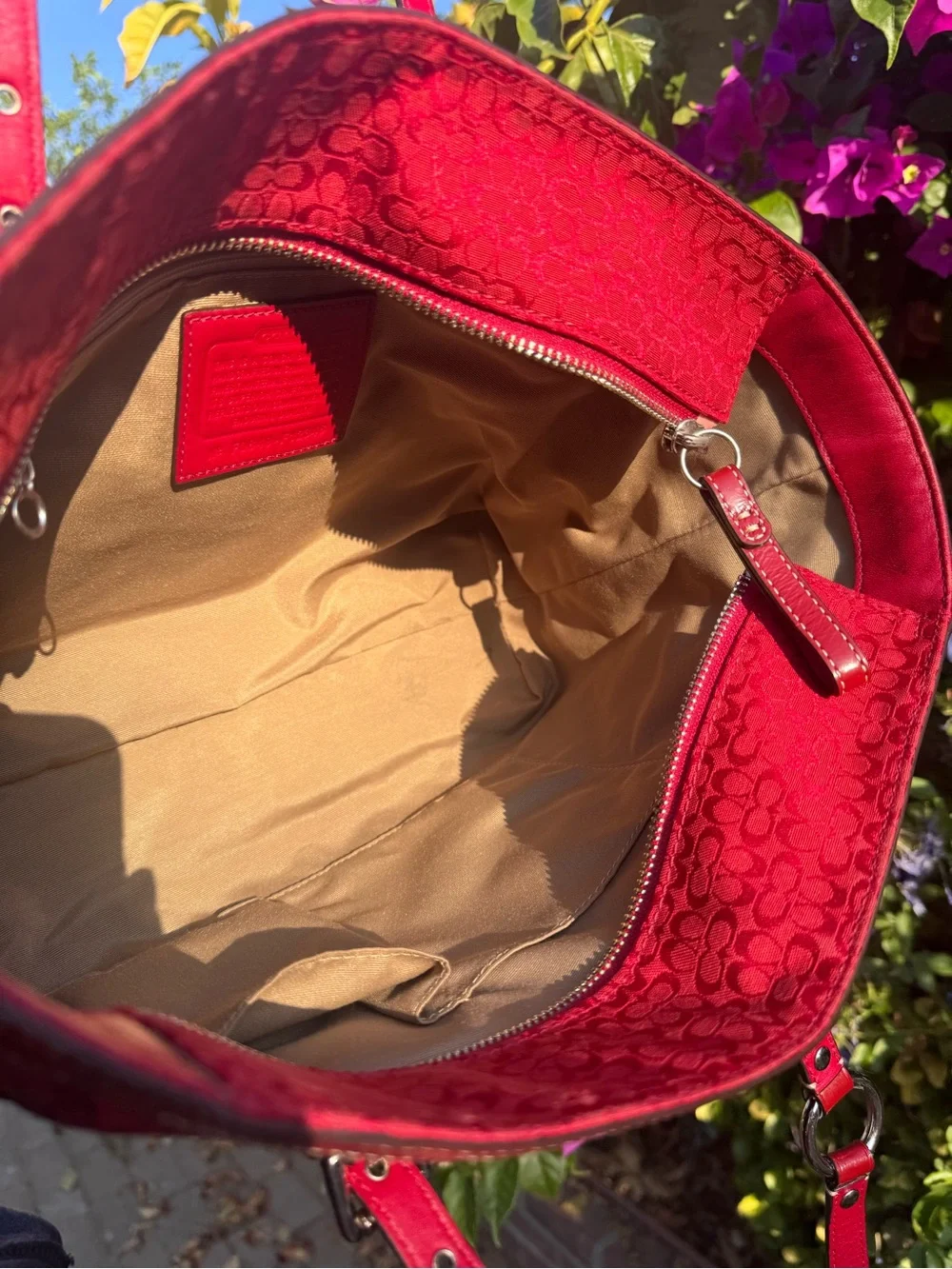 Coach Red Signature C Monogram Tote Shoulder Bag